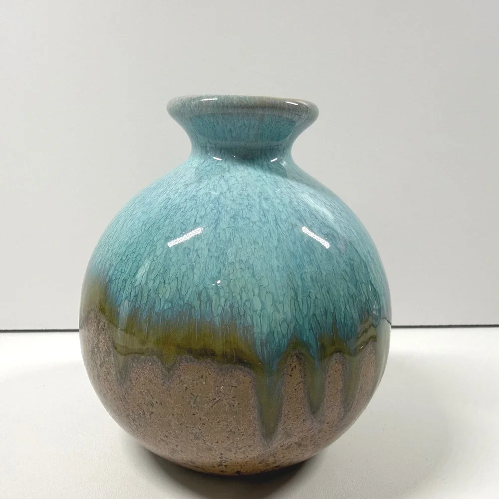 Turquoise Drip Glaze Textured Ceramic Bud Vase Handcrafted Studio Art Pottery 5